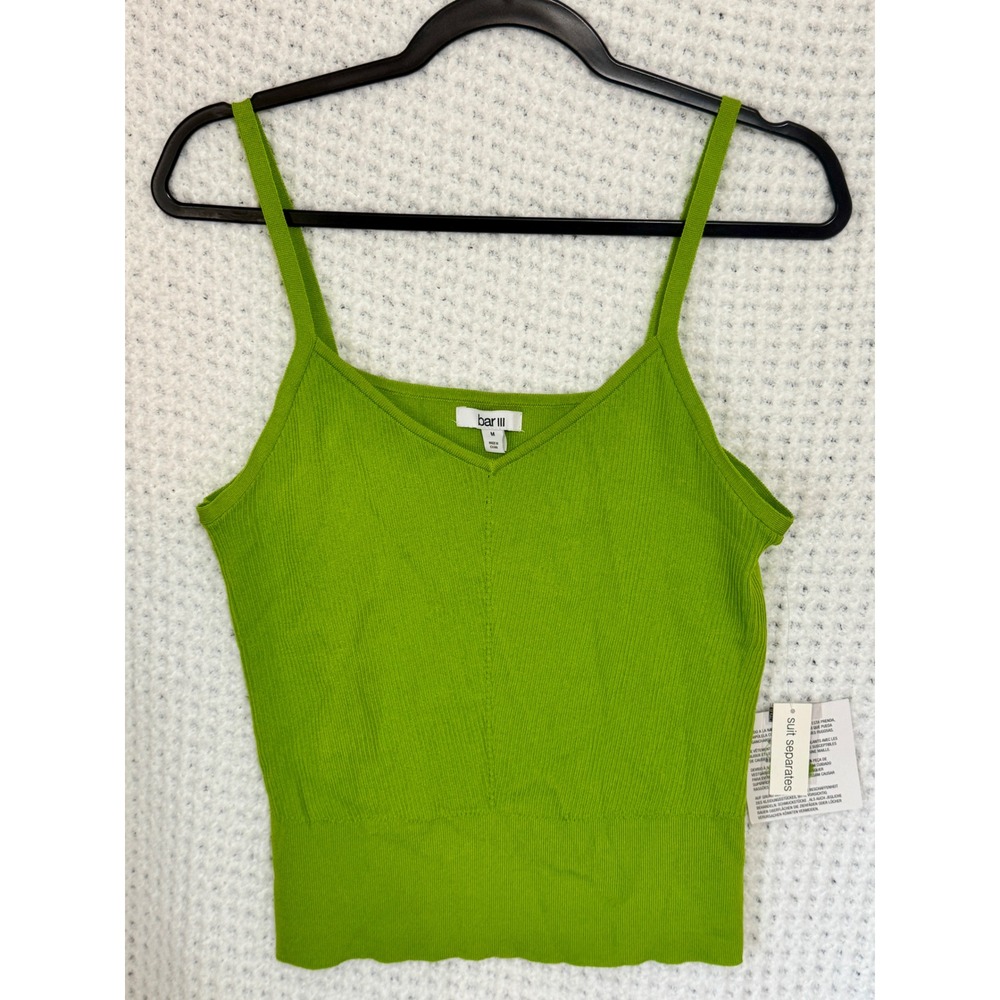 Bar III Green Ribbed Knit V-Neck Sleeveless Cropped Tank Top - Women's‎